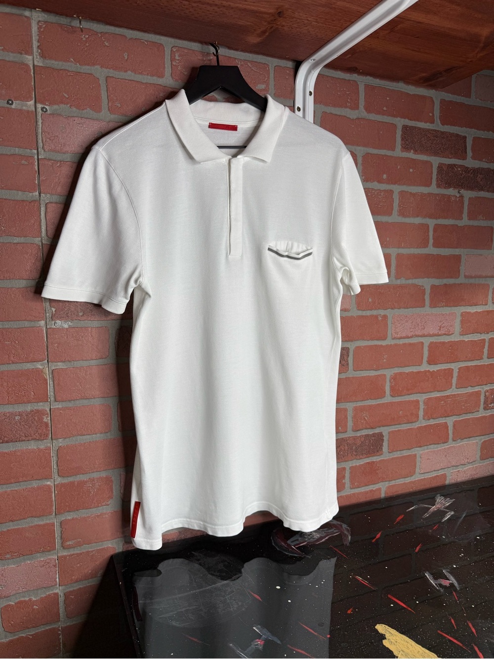 Prada White Polo Red Tab Logo Tee Preowned Size Medium